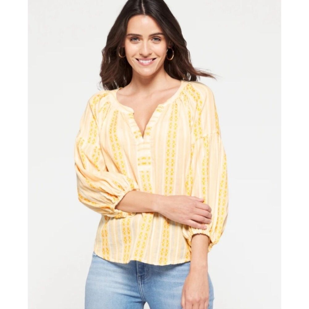 NWT - VELVET by GRAHAM & SPENCER Britt Split Neck Top, Boho Full Sleeve, Sz S